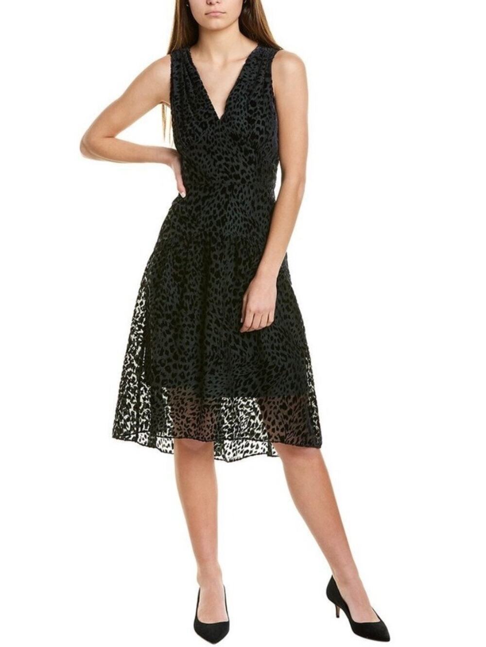 Elie Tahari SIZE 6 Green Animal Print Velvet Burnout Sleeveless V-Neck Dress NWT